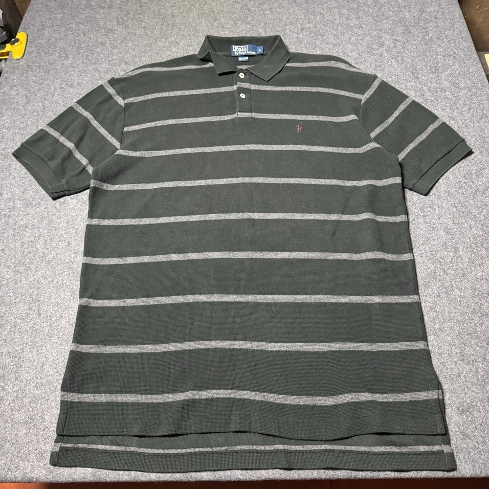 VTG 90s Polo Ralph Lauren Mens Waffle Knit Polo Shirt Gray Size L Preppy Rugby - Picture 2 of 6
